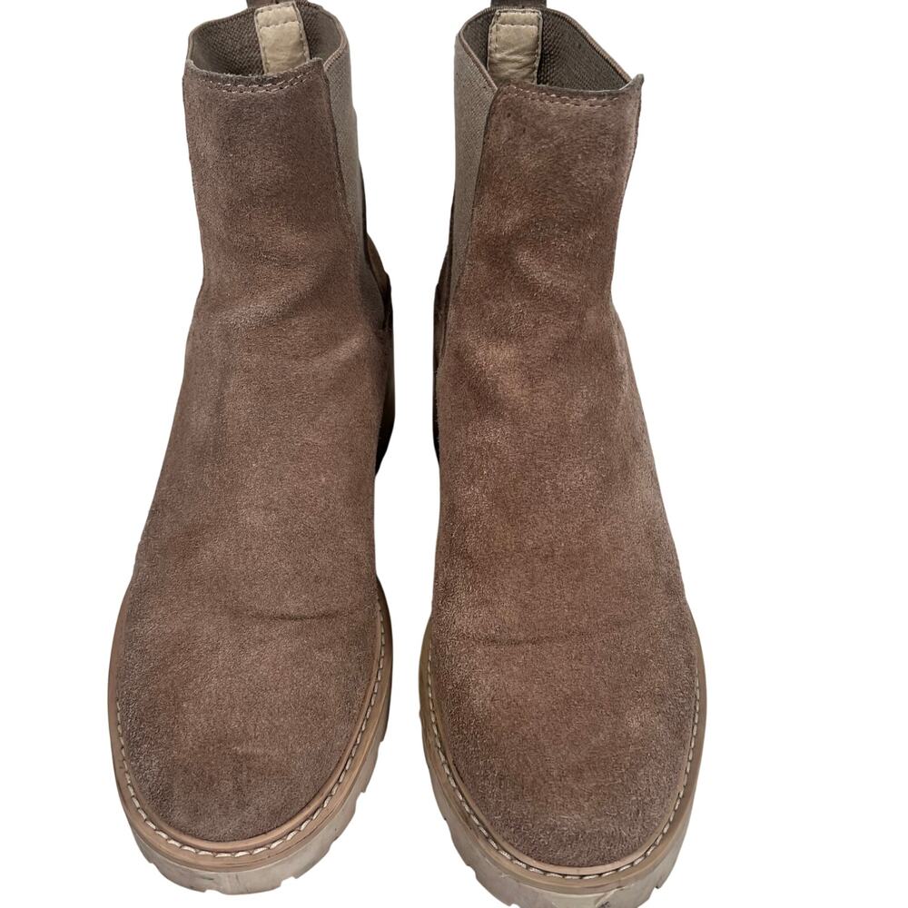 Dolce Vita Haddie Wedge Chelsea Ankle Boot Tan Suede Leather Women's 8.5M
